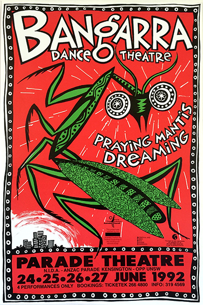 Praying Mantis Dreaming poster for Bangarra Dance Theatre